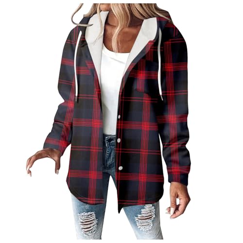 Hsternexy Flanellhemd Damen Winter, Wolljacke Karierter Mantel Hemdjacke Gefüttert Flanell Jacke Holzfäller Jacke Teddyjacke Karo Jacke Sherpa Jacke Karierte Jacke von Hsternexy