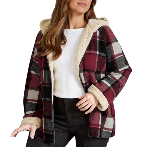 Hsternexy Hemdjacke Damen, Flanelljacke Sherpa Jacke Karierte Jacke Flanellhemd Holzfällerjacke Wolljacke Winter Hemdjacke Gefüttert Teddyjacke Karierter Mantel Karojacke von Hsternexy