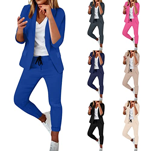 Hsternexy Hosenanzüge Für Damen,Business Modern Elegant Blazer Anzug Set Einfarbig Streetwear Zweiteilig Hosenanzug Anzughose Revers Slim Fit Sportlich Büro Outfit Anzugjacke Sommer Freizeitanzug von Hsternexy