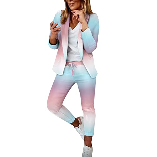 Hsternexy Hosenanzüge Für Damen Business Modern Elegant Blazer Anzug Set Einfarbig Streetwear Zweiteilig Hosenanzug Anzughose Revers Slim Fit Sportlich Büro Outfit Anzugjacke Sommer Freizeitanzug von Hsternexy