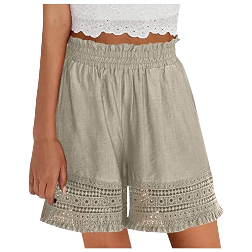 Hsternexy Kurze Hose Damen mit Spitzenrand, Sommer Musselin Shorts Leinenhose Retro Spitze High Waist Shorts Knielang Bermuda Kurze Hosen Sport Lässige Sweatshorts Mädchen von Hsternexy
