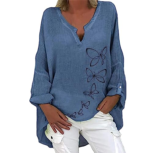 Hsternexy Leinenbluse Damen, Musselin Bluse Sommer Langarm Oversize Longbluse Tuniken V-Ausschnitt Leinen Elegant Hemdbluse Blusenshirt Bügelfrei Schwarz Mittelalter Blusenkleid Damenblusen von Hsternexy