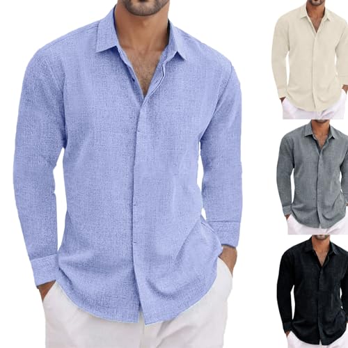 Hsternexy Leinenhemd Herren Hemd Langarmhemd Regular Fit Casual Sommer Linen Shirt Freizeithemd Weißes Slim Business Sommerhemd Hemden Schwarzes Bügelfrei 5XL Strand Shirt Mittelalter Piratenhemd von Hsternexy