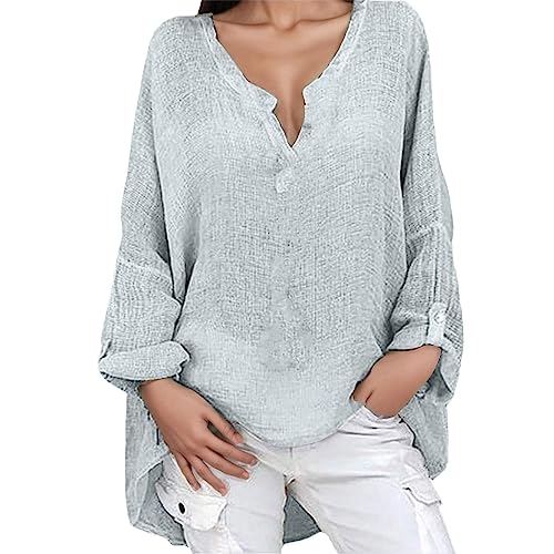 Hsternexy Musselin Bluse Damen, Leinenbluse Damen Sommer Langarm Große Größen Hemdbluse Blusenkleid Leinen Elegant Weiß Longbluse Blusenshirt Bügelfrei Schwarz Mittelalter Tuniken Damenblusen von Hsternexy