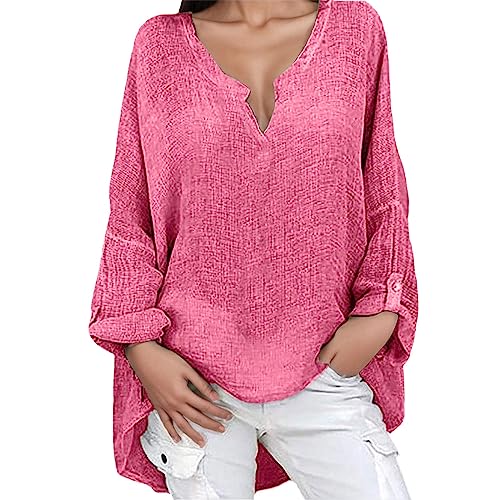 Hsternexy Musselin Bluse Damen, Leinenbluse Damen Sommer Langarm Große Größen Hemdbluse Blusenkleid Leinen Elegant Weiß Longbluse Blusenshirt Bügelfrei Schwarz Mittelalter Tuniken Damenblusen von Hsternexy