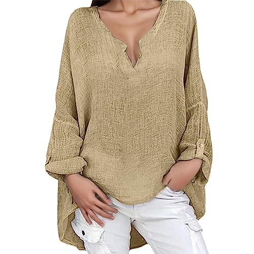 Hsternexy Musselin Bluse Damen Leinenbluse Damen Sommer Langarm Große Größen Hemdbluse Blusenkleid Leinen Elegant Weiß Longbluse Blusenshirt Bügelfrei Schwarz Mittelalter Tuniken Damenblusen von Hsternexy