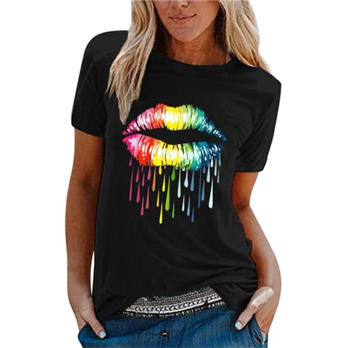 Hsternexy Neon Shirt Damen 80er Jahre Outfit Damen Große Größen 80er 151er Kurzarm Oberteil Shirt Mottoparty Neon T-Shirt Tshirt Schick Elegant Kostüm von Hsternexy