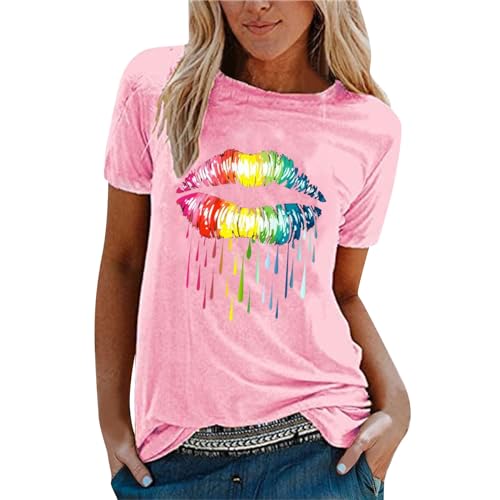 Hsternexy Neon Shirt Damen 80er Jahre Outfit Damen Große Größen 80er 187er Kurzarm Oberteil Shirt Mottoparty Neon T-Shirt Tshirt Schick Elegant Kostüm von Hsternexy