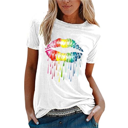 Hsternexy Neon Shirt Damen 80er Jahre Outfit Damen Große Größen 80er 202er Kurzarm Oberteil Shirt Mottoparty Neon T-Shirt Tshirt Schick Elegant Kostüm von Hsternexy