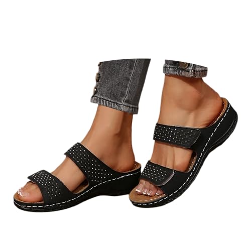Pantoletten Damen Orthopädische Hausschuhe mit Fussbett 37 Fußbett Einlagen Senioren Hausschuhe Bequeme Orthofit Slipper Sandalen Latschen Schlappen Offene Schuhe Plateau Sommerschuhe Schwarz 37/Eu von Hsternexy