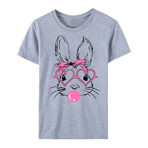 Hsternexy Oster T-Shirt Damen Lustig Hase mit Brille Kurzarm Osterhasen Tshirt Top Süßes Lässiges Hasen Bedrucktes Shirt Bluse Mädchen Kinder Osterkostüm Osterhase Geschenk Sommer Kleidung von Hsternexy