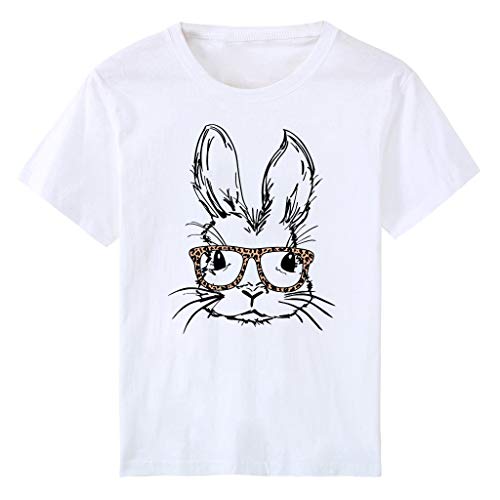 Hsternexy Oster T-Shirt Damen Lustig Hase mit Brille Kurzarm Osterhasen Tshirt Top Süßes Lässiges Hasen Bedrucktes Shirt Bluse Mädchen Kinder Osterkostüm Osterhase Geschenk Sommer Kleidung von Hsternexy