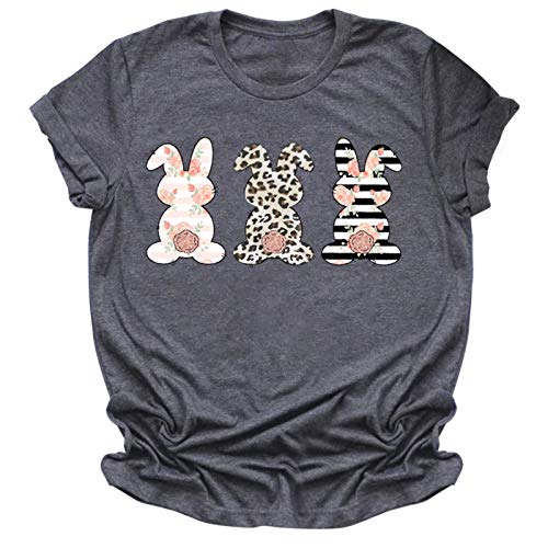 Hsternexy Oster T-Shirt Damen Lustig Hase mit Brille Kurzarm Osterhasen Tshirt Top Süßes Lässiges Hasen Bedrucktes Shirt Bluse Mädchen Kinder Osterkostüm Osterhase Geschenk Sommer Kleidung von Hsternexy