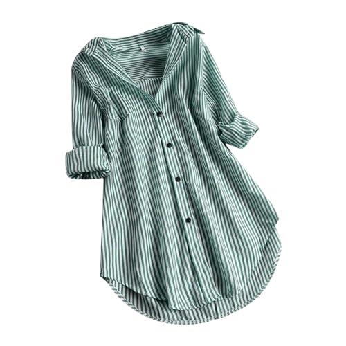 Hsternexy Oversize Bluse Damen Gestreiftes Langarm Button Bluse Hemd Business Elegant Lang Streifenbluse Hemdbluse Umlegekragen Sommer Musselin Shirt Longshirt Übergroße Hemdjacke Damenblusen von Hsternexy