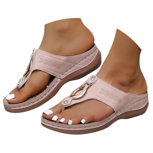 Hsternexy Sandalen Damen Sommer - Leder Zehentrenner - Leichte Orthopädische Schuhe - Elegant Flip Flops - mit Fussbett Pantoletten Bequem Römer Sommerschuhe Boho Modische Strandschuhe für Mädchen von Hsternexy
