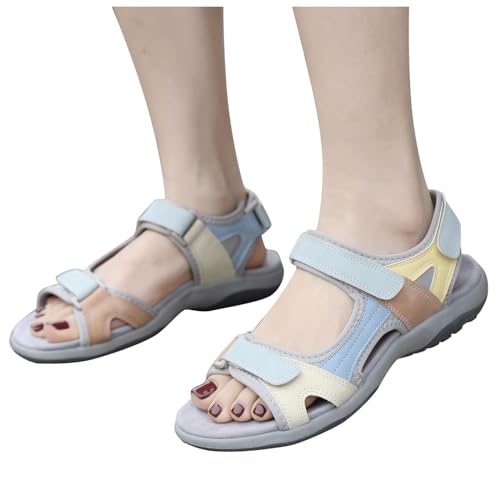 Hsternexy Sandalen & Slides Für Damen, Orthopädische Sandalen Damen Bequeme Sandaletten Mit Weiches Fußbett Sommer Leichte Rutschfest Sandals Ledersandalen Sommerschuhe Gr.36-43 EU, Beige, 39/EU von Hsternexy