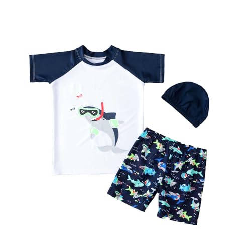 Hsternexy Schwimmanzug Kinder 3PCS Uv-Schutz Schutzkleidung Badebekleidung Bademode Jungen Schwimmshirt+Badeshorts+Badekappe Badeanzug Bade-Set Sommer Lässig Badeshirt Badehose von Hsternexy