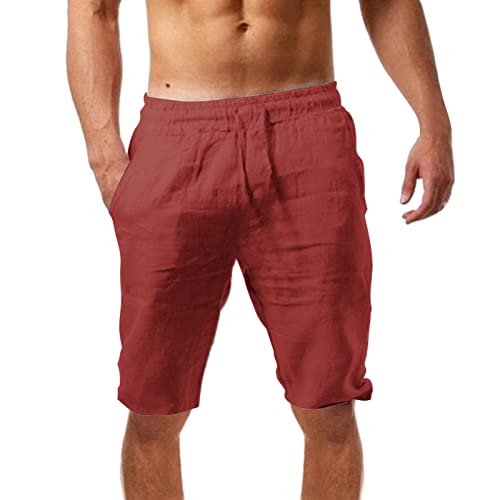 Hsternexy Shorts Herren Sommer Leinen Mit Taschen Kurze Hose Beach Shorts Sport Kurz Cargo 3/4 Leinenhose Sommerhose Elastische Taille Stretch Leicht Basketball Shorts XXL 3XL 4XL von Hsternexy