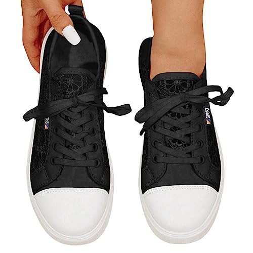 Hsternexy Trachtenschuhe Damen,Trachtenschuhe Damen Flach - Spitzen Dirndl Trachten Sneaker Mesh Atmungsaktive Sommerschuhe Weiß Hochzeitsschuhe Braut Stoffschuhe Sport Tennisschuhe Turnschuhe von Hsternexy