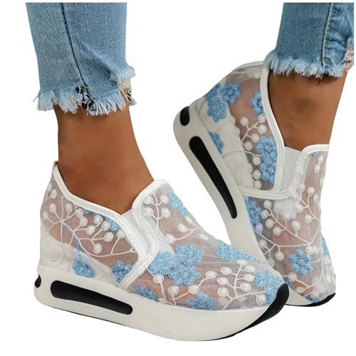 Hsternexy Trachtenschuhe Damen Beige,Trachtenschuhe Damen Flach - Spitzen Dirndl Trachten Sneaker Mesh Atmungsaktive Sommerschuhe Weiß Hochzeitsschuhe Braut Stoffschuhe Sport Tennisschuhe Turnschuhe von Hsternexy