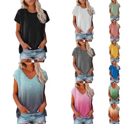 Hsternexy Tshirt Damen Sommer Einfarbig Basic Shirt T-Shirt Casual Kurzarm Große Größen Tops Bluse Baumwolle Elegant Locker Oberteile Sport Rundhals T Shirts Tanktops S-5XL von Hsternexy