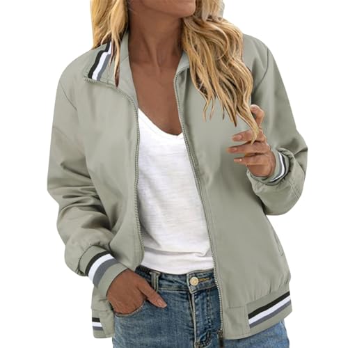 Leichte Sommerjacke Damen, College Jacke Damen Vintage Solid Frühlingsjacke Langarm Outwear Dünne Sport Übergangsjacke Sweatjacke Kurz Elegant Bomberjacke Zip Up Blouson Jacke Leichte Sommerjacke von Hsternexy