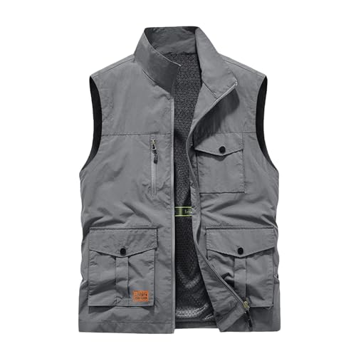 Outdoor Weste Herren, Weste Herren Sommer Leicht Wanderweste Jagdweste Mit Vielen Taschen Anglerweste Multifunktionsweste Outdoor Arbeit Ärmellose Jacke Freizeit Utility Arbeitsweste von Hsternexy