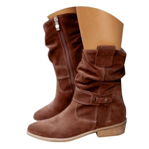 Schuhe Damen Sommer Elegant, Stiefeletten Damen Sommer Cowboystiefel Wildleder Westernstiefel Elegant Absatz Halbstiefel Kurzstiefel Schlupfschuhe Blockabsatz Ankle Boots Halbhoch Damenstiefel von Hsternexy
