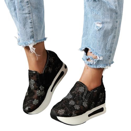 Schuhe Für Dirndl Damen Flach,Trachtenschuhe Damen Flach - Spitzen Dirndl Trachten Sneaker Mesh Atmungsaktive Sommerschuhe Weiß Hochzeitsschuhe Braut Stoffschuhe Sport Tennisschuhe Turnschuhe von Hsternexy