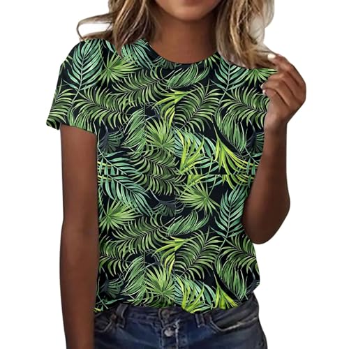 Shirt Damen Kurzarm, Damen Oberteile Sommer Hawaii Lässig Shirt Blumen Rundhals Shirts Tops Elegant Hawaiibluse T-Shirts Sommerhemd Locker Funky Tshirt Sommerbluse Leicht Blusen Luftig Kurzarm von Hsternexy