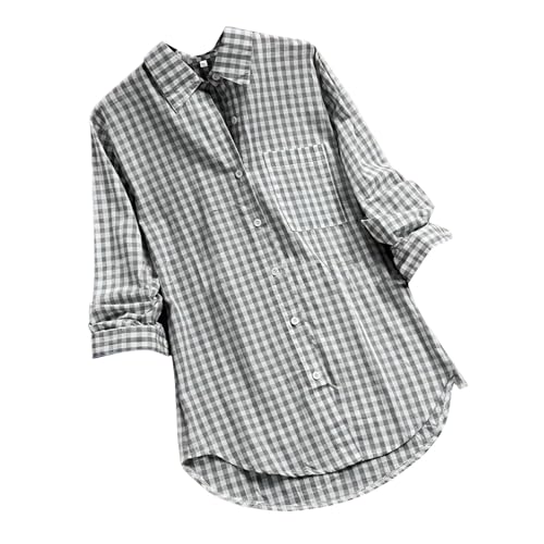 Trachtenbluse Damen Kariert - Rot Weiß Karohemd Trachten Baumwolle Leinen Oktoberfest Bluse Große Größen Trachtenhemd Trachtenmode Knopfleiste Tuniken Hemdbluse von Hsternexy