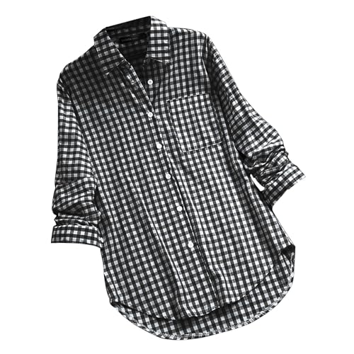 Trachtenbluse Damen Kariert - Rot Weiß Karohemd Trachten Baumwolle Leinen Oktoberfest Bluse Große Größen Trachtenhemd Trachtenmode Knopfleiste Tuniken Hemdbluse von Hsternexy