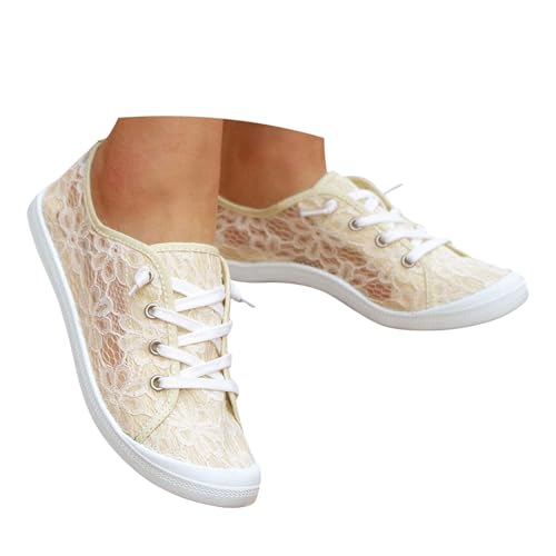 Trachtenschuhe Damen Flach Schwarz,Trachtenschuhe Damen Flach - Spitzen Dirndl Trachten Sneaker Mesh Atmungsaktive Sommerschuhe Weiß Hochzeitsschuhe Braut Stoffschuhe Sport Tennisschuhe Turnschuhe von Hsternexy