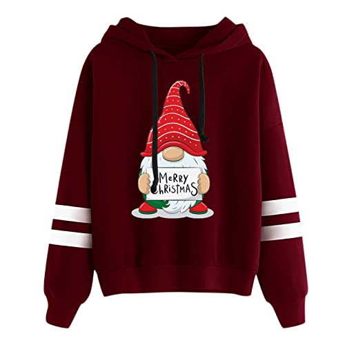 Weihnachtspulli-Damen, Weihnachts Hoodie Damen Baumwolle XXL Hoodie Damen Weihnachtspulli Weihnachtsmann Kostüm Weihnachtspullover Damen Wichtel Ugly Christmas Sweater Baumwolle Kapuzenpullover von Hsternexy