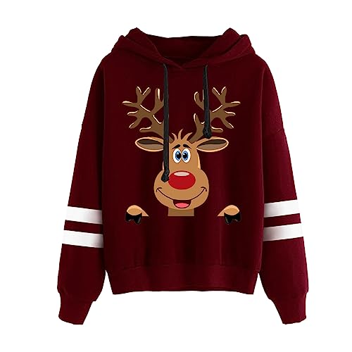 Weihnachtspulli-Damen, Weihnachts Hoodie Damen Oversized Ugly Christmas Sweater Weihnachtspullover Damen Wichtel Weihnachtspulli Baumwolle Kapuzenpullover XXL Hoodie Damen Weihnachtsmann Kostüm von Hsternexy