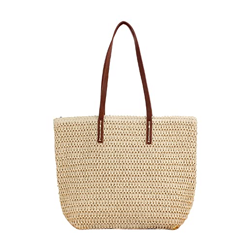 Hsthe Sea Damen handgewebte Stroh Umhängetasche groß Sommer Strand Ledergriffe Handtasche Tote mit Reißverschluss (beige) von Hsthe Sea