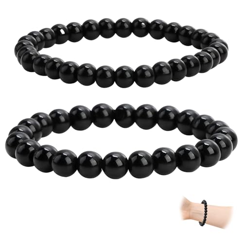 2 Stück Schwarzer Turmalin Armband, Schwarzer Obsidian Perlenarmband Kristalle Armband Elastischem Nylonfaden Authentischen Natursteinen Elastisches Armband mit 6mm oder 8mm Perlen ArmbandKristalle 2 Stück Schwarzer Turmalin Armband, Schwarzer Obsidian Perlenarmband Kristalle Armband Elastischem Nylonfaden Authentischen Natursteinen Elastisches Armband mit 6mm oder 8mm Perlen ArmbandKristalle von HstiaLving