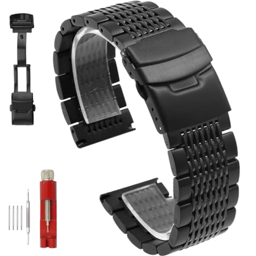 Hstrap - Edelstahl Uhrenarmband, 22 mm, Schwarz, Mesh, Wasserdicht von Hstrap