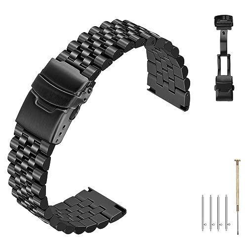 Uhrenarmband aus massivem Edelstahl, Schnellverschluss, 20 mm/22 mm/24 mm, doppelte Schließe für Herren und Damen 22mm schwarz von Hstrap