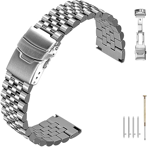 Uhrenarmband aus massivem Edelstahl, Schnellverschluss, 20 mm/22 mm/24 mm, doppelte Schließe für Herren und Damen 22mm silber Uhrenarmband aus massivem Edelstahl, Schnellverschluss, 20 mm/22 mm/24 mm, doppelte Schließe für Herren und Damen 22mm silber von Hstrap
