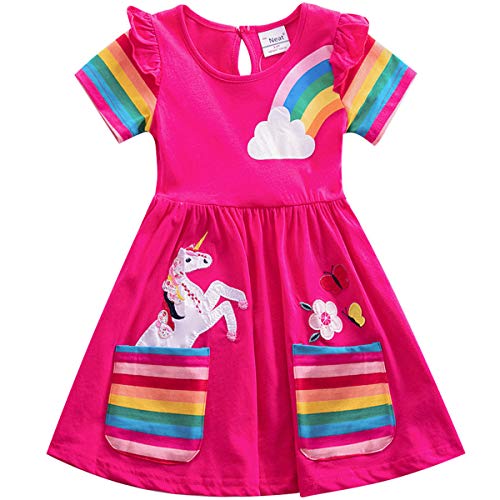 Hstyle Mädchen Kleid Casual Baumwolle Kleid T Shirt Kleider Cartoon Print elastische Taille Kleider 3-8 Jahre von Hstyle