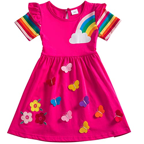Hstyle Mädchen Kleid Casual Baumwolle Kleid T Shirt Kleider Cartoon Print elastische Taille Kleider 3-8 Jahre von Hstyle