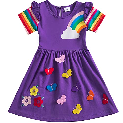 Hstyle Mädchen Kleid Casual Baumwolle Kleid T Shirt Kleider Cartoon Print elastische Taille Kleider 3-8 Jahre von Hstyle
