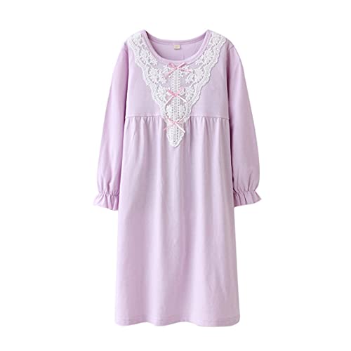 Hstyle Mädchen Nachthemd Kinder Schlafanzug Kleider Langarm Nachthemd Nachtwäsche Spitze Prinzessin Nightdress Nachtkleider Kinder Pyjamas für 3-14 Jahre von Hstyle