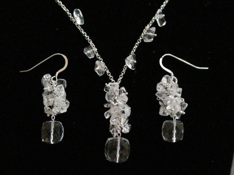 Hyazinthe in Einem Topf Halskette & Ohrringe Set | Quarz, Sterling Silber von HsuDesignStudio