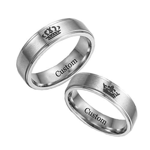 Hsumonre König Königin Gravierte Paar Ringe Versprechen Krone Matching Versprechen Ring Hochzeitstag Valentinstag Edelstahl Silber Ein Paar (Silver(Custom), A Pair) von Hsumonre