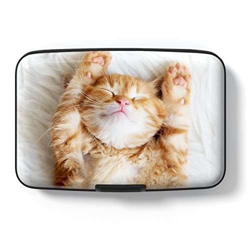 Hsxnam Kreditkartenetui, kleine RFID-Metall-Kreditkarten-Brieftasche, niedliches Visitenkartenetui, für Damen und Herren, Katze, niedlich, Cute Cat, Modern von Hsxnam