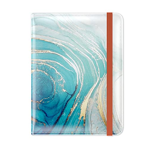 Hsxnam Reisepasshülle, RFID-Leder, Reisepasshülle für Damen und Herren, Blaugoldener Marmor, Kompakt von Hsxnam