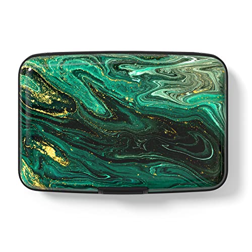 Kreditkartenetui, kleine RFID-Metall-Kreditkarten-Brieftasche, niedliches Visitenkartenetui, für Damen und Herren, Grüner goldener Marmor, Green Gold Marble, Modern von Hsxnam