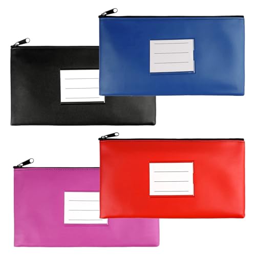 Hsyadazi 4 Stück Banktasche mit Kartenfach (28x16cm) - Bankmappen mit Reißverschluss & Sichtfenster - 4 Farben im Set - Für Bargeld, Karten & Dokumente von Hsyadazi